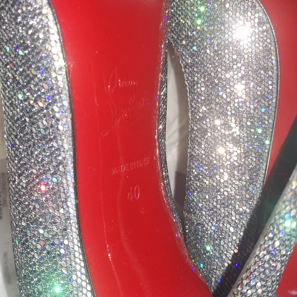 Christian Louboutin Sparkling Silver Heels with Signature Red Sole